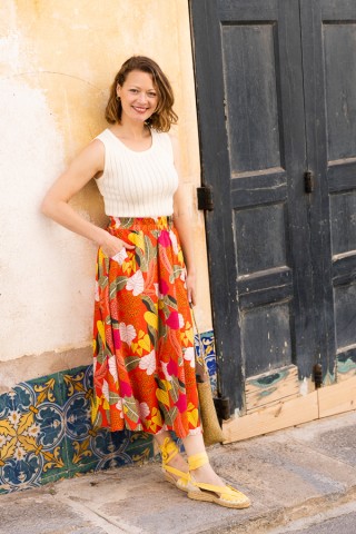 Falda maxi larga roja tropical con bolsillos- Ropa mujer SusiSweetdress