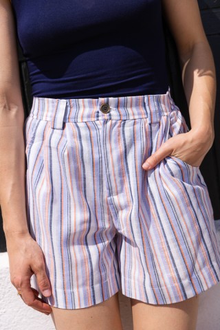 Shorts color blanco a rayas azules y naranjas- Ropa mujer SusiSweetdress