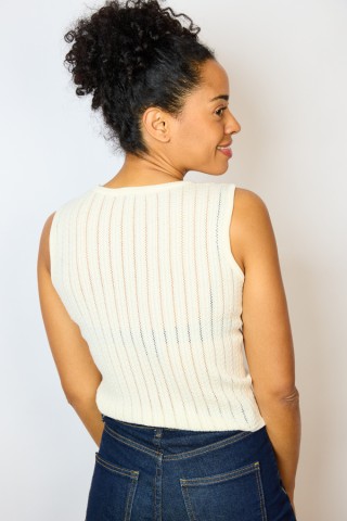 Camiseta básica SusiSweetdress beis entre calada sin manga- Ropa SusiSweetdress
