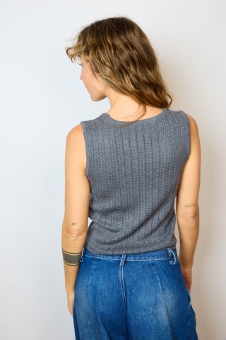 Camiseta básica SusiSweetdress gris entre calada sin manga- Ropa SusiSweetdress
