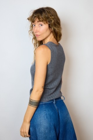Camiseta básica SusiSweetdress gris entre calada sin manga- Ropa SusiSweetdress