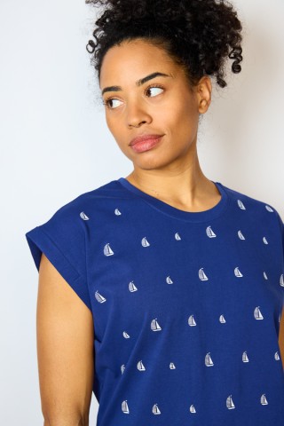 Camiseta SusiSweetdress azul marino con barcos blancos- Ropa mujer SusiSweetdress