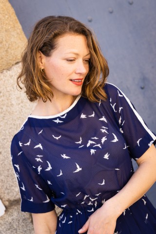 Vestido vintage azul marino con pájaros blancos - Ropa mujer vintage SusiSweetdress