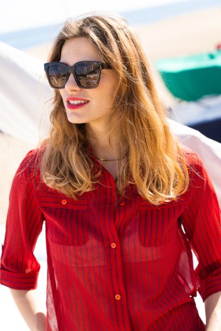 Camisa vintage roja con rayas azules- Ropa mujer SusiSweetdress