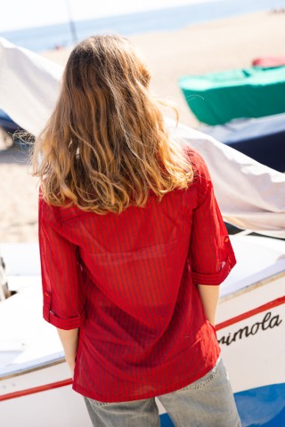 Camisa vintage roja con rayas azules- Ropa mujer SusiSweetdress