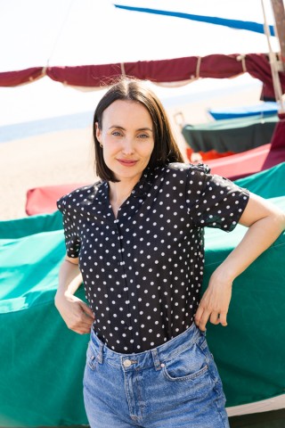 Camisa vintage negra con puntos blancos- Ropa mujer SusiSweetdress
