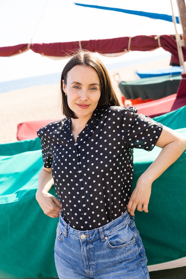 Camisa vintage negra con puntos blancos- Ropa mujer SusiSweetdress