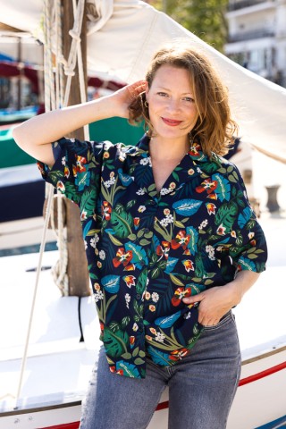 Camisa vintage azul marino tropical- Ropa mujer SusiSweetdress