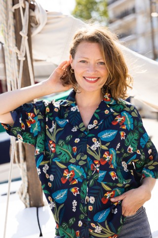Camisa vintage azul marino tropical- Ropa mujer SusiSweetdress