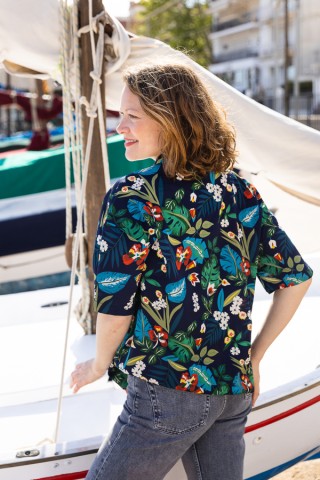 Camisa vintage azul marino tropical- Ropa mujer SusiSweetdress