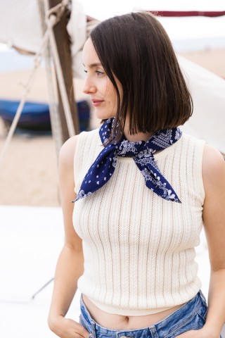 Pañuelo azul con cachemir blanco -Complementos SusiSweetdress