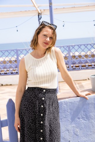 Falda larga negra con puntos blancos con botones- Ropa mujer SusiSweetdress