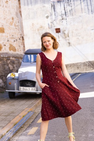 Vestido granate topos beis tirantes - Colección SusiSweetdress