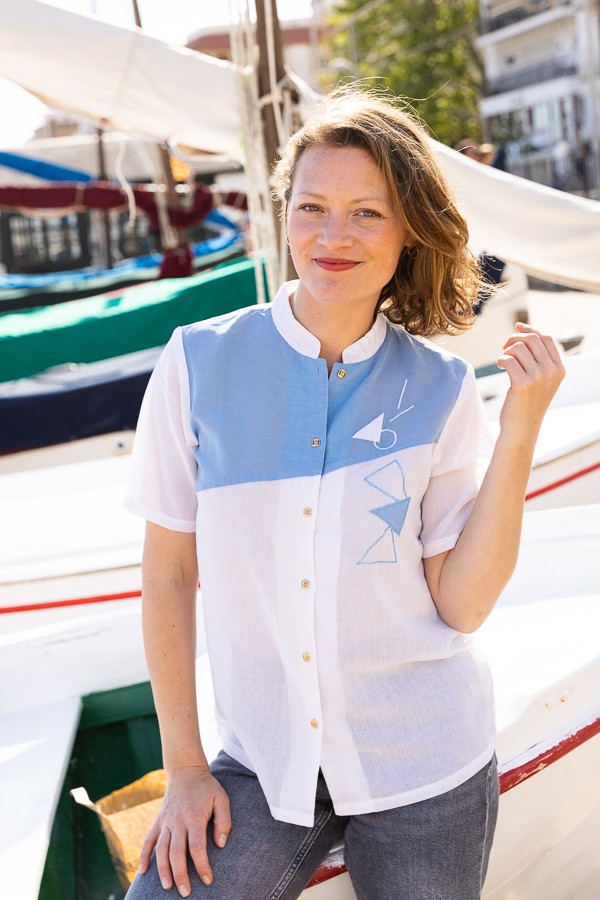 Camisa vintage blanca con estampado geométrico- Ropa mujer SusiSweetdress