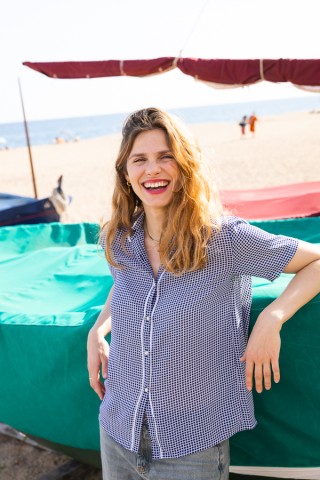 Camisa vintage azul marino a cuadritos blancos- Ropa mujer SusiSweetdress