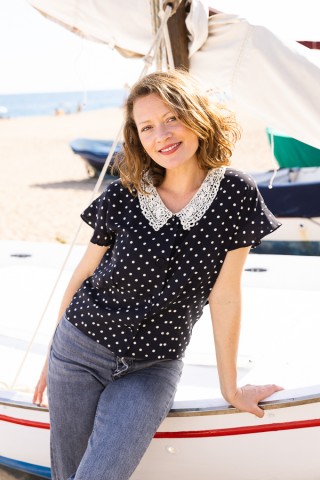 Camisa vintage negra con topos blancos- Ropa mujer SusiSweetdress