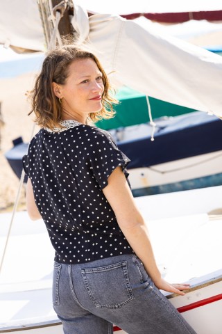 Camisa vintage negra con topos blancos- Ropa mujer SusiSweetdress