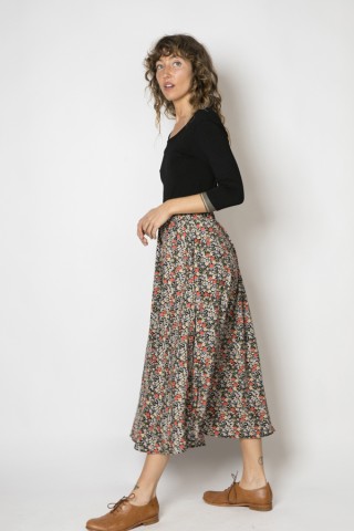 Falda maxi larga negra a flores con bolsillos- Ropa mujer SusiSweetdress