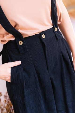 Pantalón palazzo de pana negro tirantes- Ropa SusiSweetdress