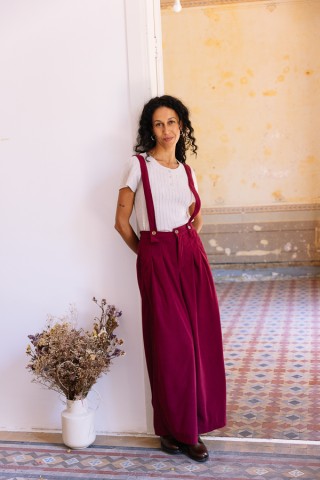 Pantalón palazzo de pana rojo tirantes- Ropa SusiSweetdress