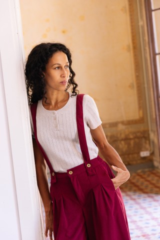 Pantalón palazzo de pana rojo tirantes- Ropa SusiSweetdress