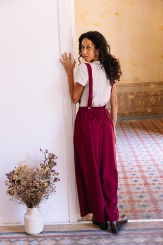 Pantalón palazzo de pana rojo tirantes- Ropa SusiSweetdress