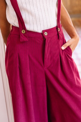 Pantalón palazzo de pana rojo tirantes- Ropa SusiSweetdress