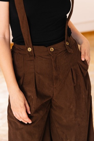 Pantalón palazzo de pana marrón oscuro con tirantes- Ropa SusiSweetdress
