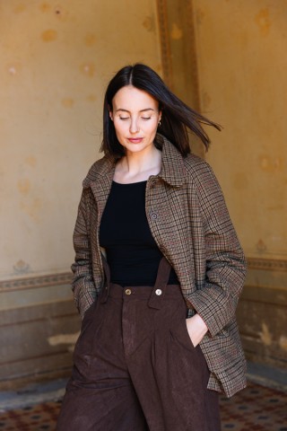Pantalón palazzo de pana marrón oscuro con tirantes- Ropa SusiSweetdress
