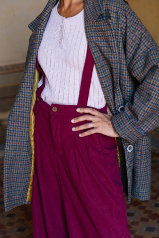 Pantalón palazzo de pana rojo tirantes- Ropa SusiSweetdress