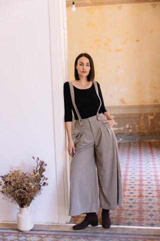 Pantalón palazzo de pana marrón pastel con tirantes- Ropa SusiSweetdress
