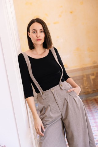 Pantalón palazzo de pana marrón pastel con tirantes- Ropa SusiSweetdress