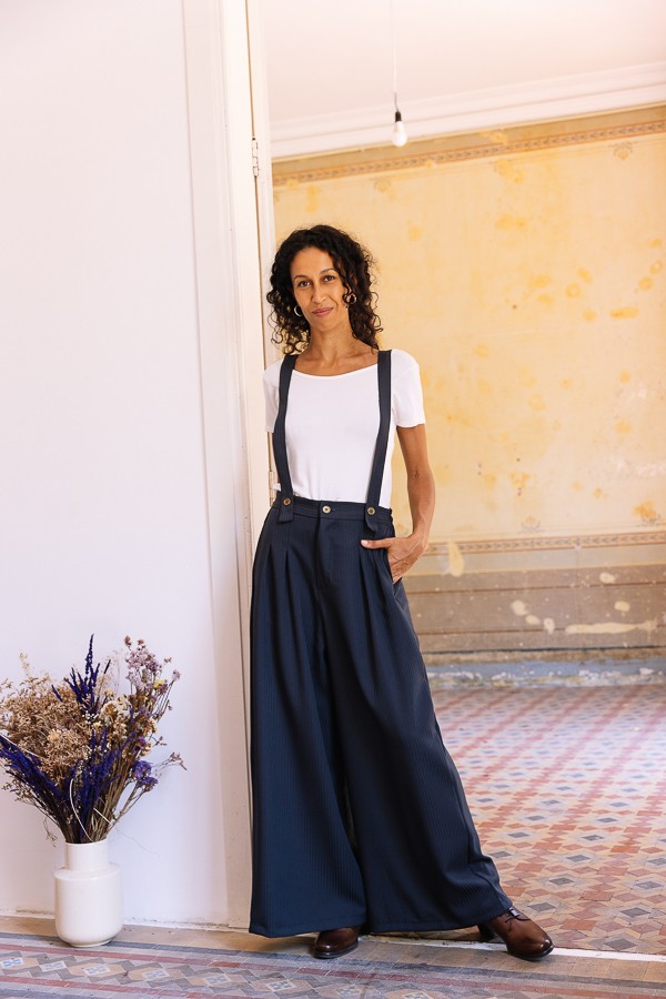 Pantalón palazzo gris oscuro a rayas oscuras - Ropa SusiSweetdress