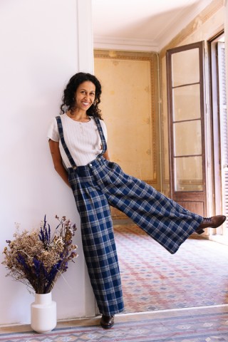Pantalón palazzo estampado tartán azul marino - Ropa SusiSweetdress