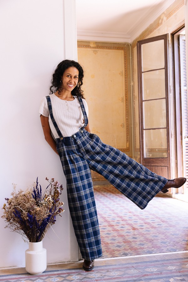 Pantalón palazzo estampado tartán azul marino - Ropa SusiSweetdress