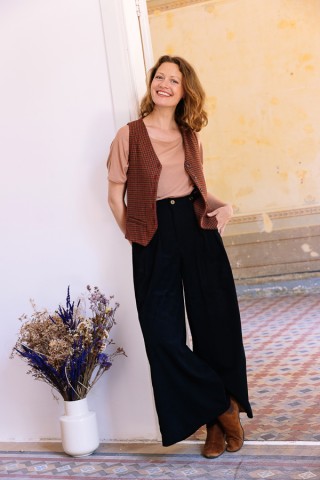 Pantalón palazzo de pana negro tirantes- Ropa SusiSweetdress
