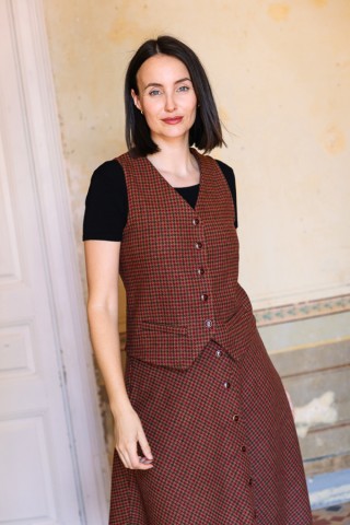 Chaleco pata gallo en tonos marrón, granate y negro - Ropa SusiSweetdress