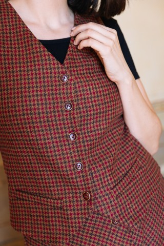Chaleco pata gallo en tonos marrón, granate y negro - Ropa SusiSweetdress