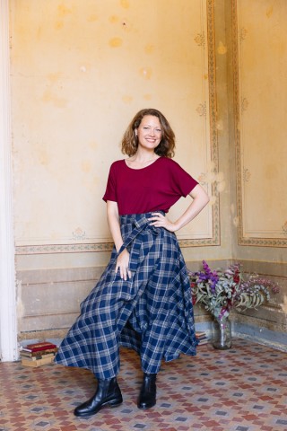 Falda maxi larga cruzada azul a cuadros-Ropa mujer SusiSweetdress