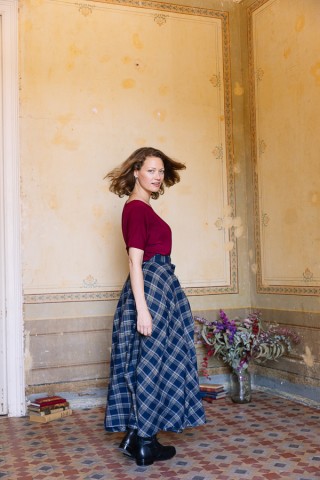 Falda maxi larga cruzada azul a cuadros-Ropa mujer SusiSweetdress