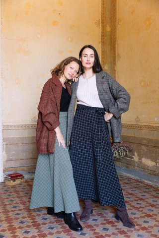Falda maxi larga cruzada verdoso con líneas blancas-Ropa mujer SusiSweetdress