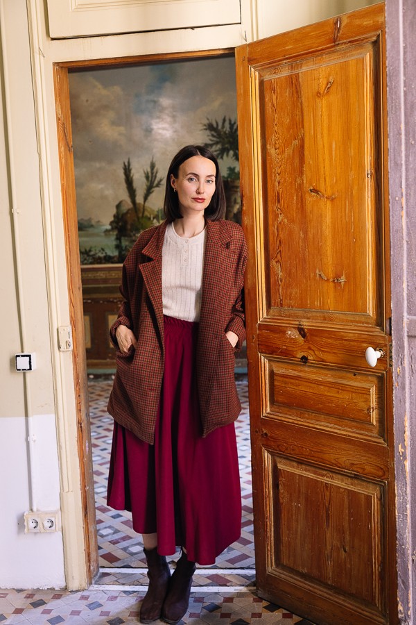 Falda maxi larga de pana roja con bolsillos- Ropa mujer SusiSweetdress