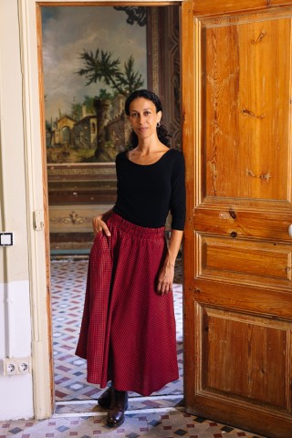 Falda maxi larga vichy rojo negro con bolsillos- Ropa mujer SusiSweetdress
