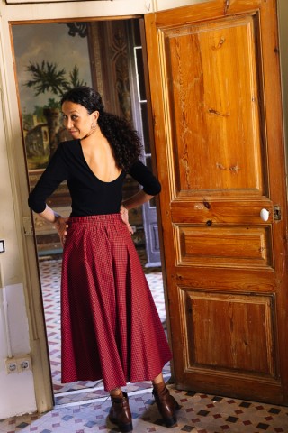 Falda maxi larga vichy rojo negro con bolsillos- Ropa mujer SusiSweetdress