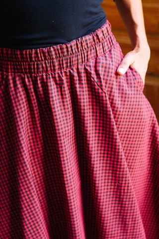 Falda maxi larga vichy rojo negro con bolsillos- Ropa mujer SusiSweetdress