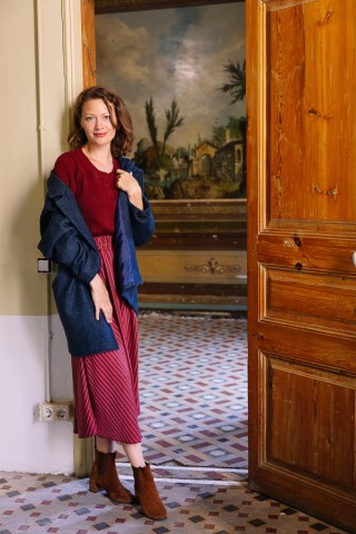 Falda maxi larga roja con líneas blancas con bolsillos- Ropa mujer SusiSweetdress