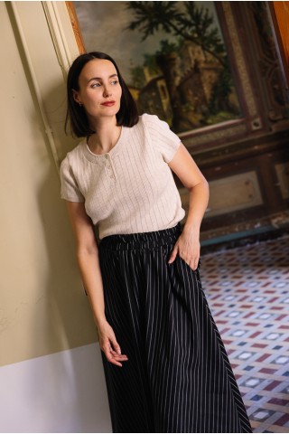 Falda maxi larga negra clon líneas blancas con bolsillos- Ropa mujer SusiSweetdress