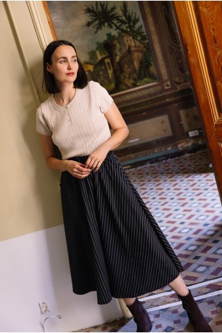 Falda maxi larga negra clon líneas blancas con bolsillos- Ropa mujer SusiSweetdress