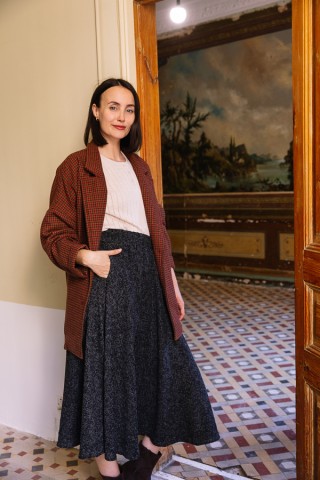 Falda maxi larga negra chipeado blanco con bolsillos- Ropa mujer SusiSweetdress