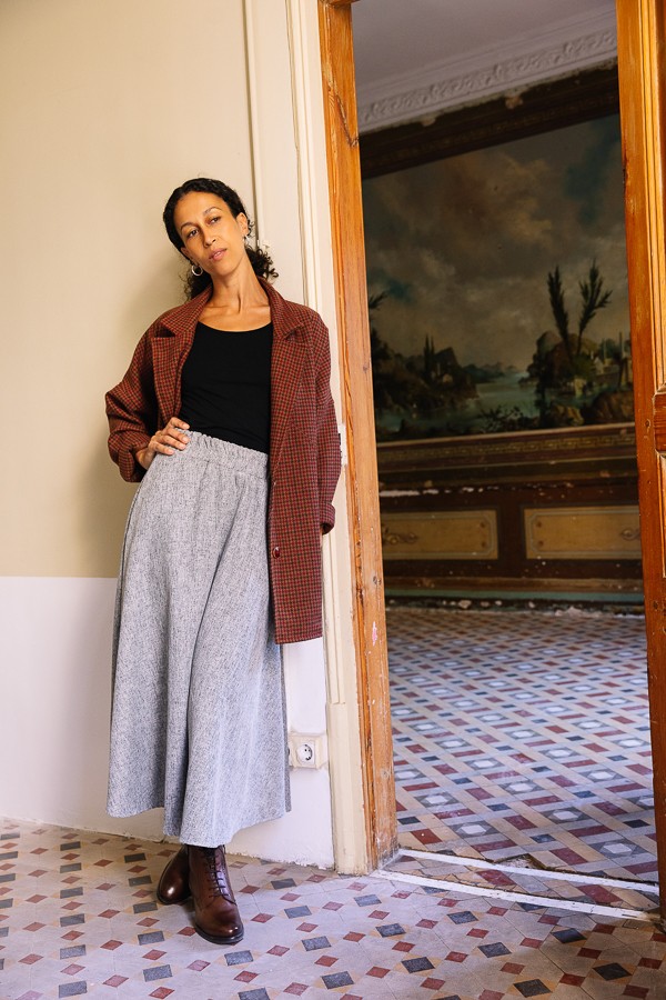 Falda maxi larga gris con chispeado negro con bolsillos- Ropa mujer SusiSweetdress